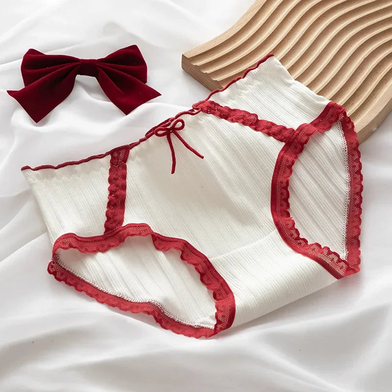 Cute Women's Underwear Red Point Briefs for Girls Bowknot Plaid Female Panties Comfort Seamless Ladies Lingerie Mid Waist Pantys