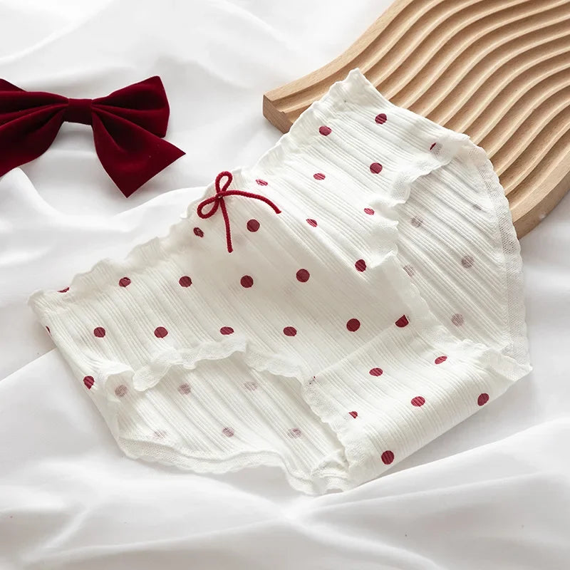 Cute Women's Underwear Red Point Briefs for Girls Bowknot Plaid Female Panties Comfort Seamless Ladies Lingerie Mid Waist Pantys