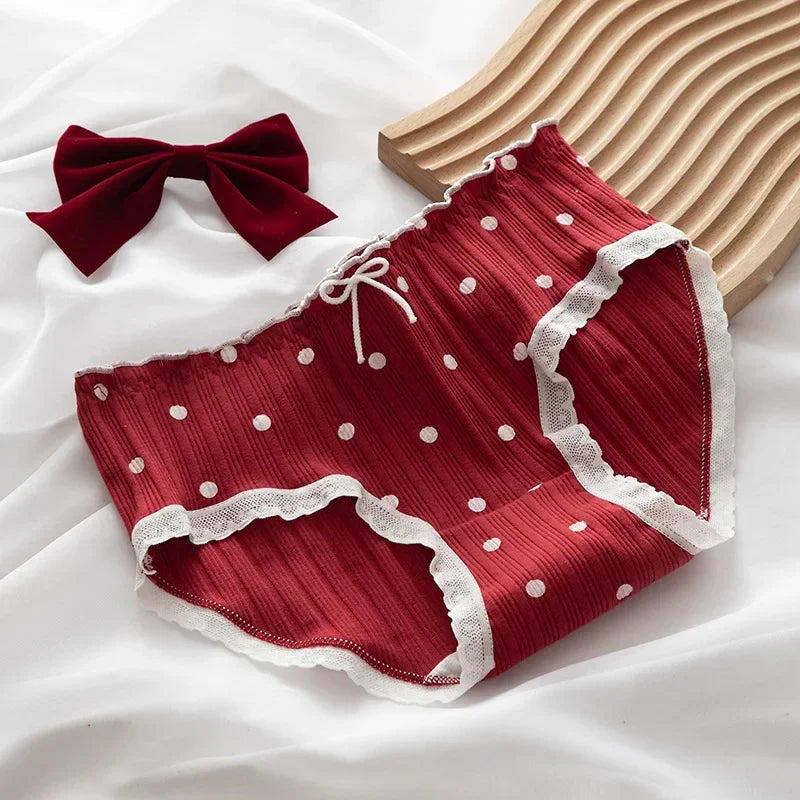 Cute Women's Underwear Red Point Briefs for Girls Bowknot Plaid Female Panties Comfort Seamless Ladies Lingerie Mid Waist Pantys