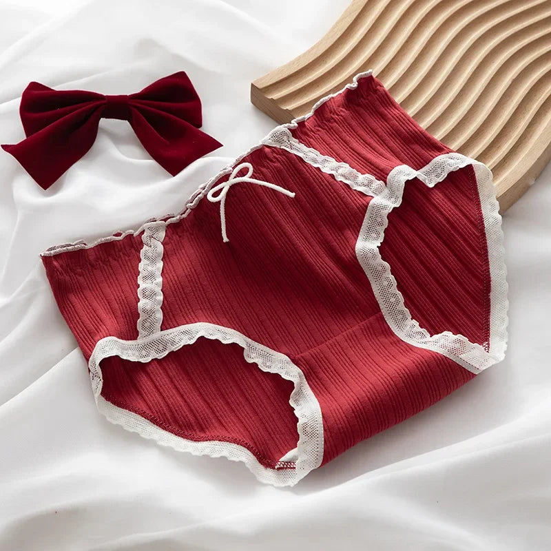 Cute Women's Underwear Red Point Briefs for Girls Bowknot Plaid Female Panties Comfort Seamless Ladies Lingerie Mid Waist Pantys